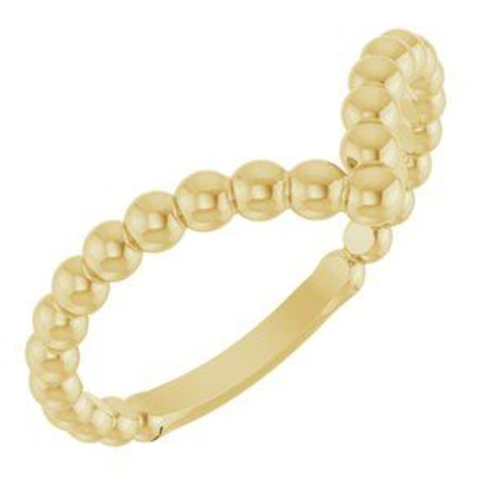 14k Yellow Beaded Stackable V Ring - image 1